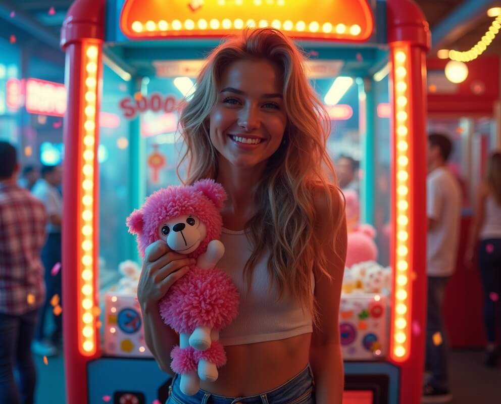 Happy player receiving a prize