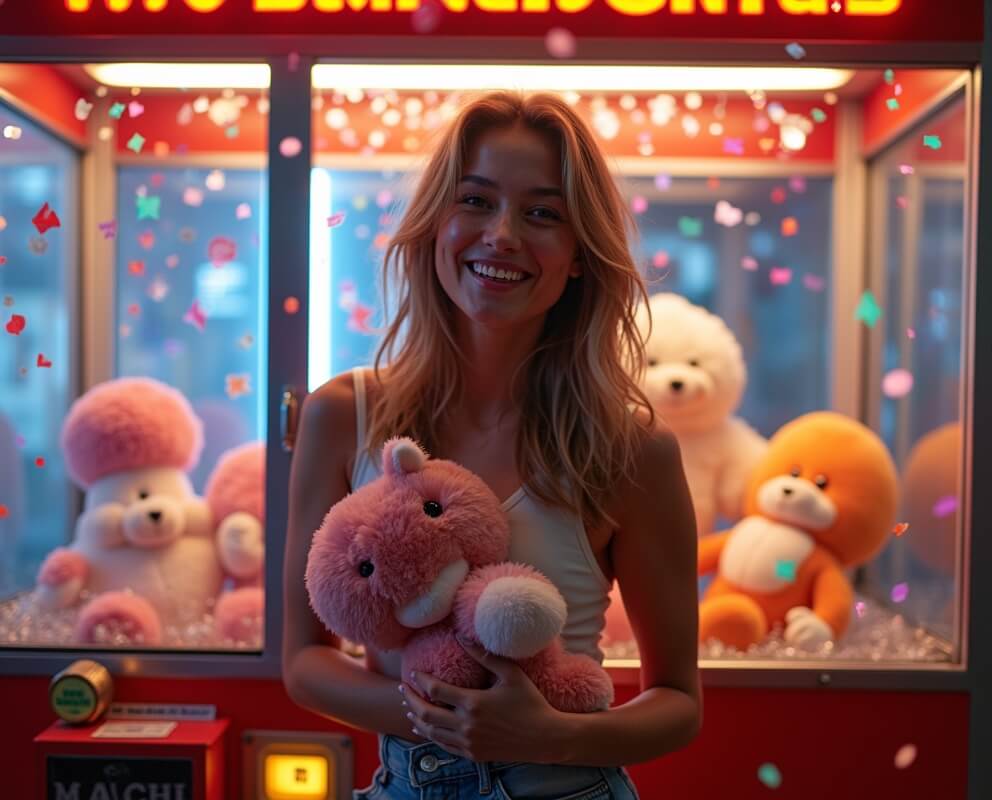Happy player receiving a prize