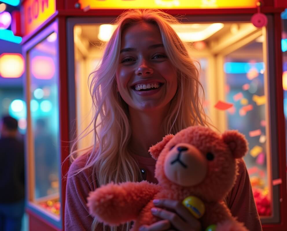 Happy player receiving a prize